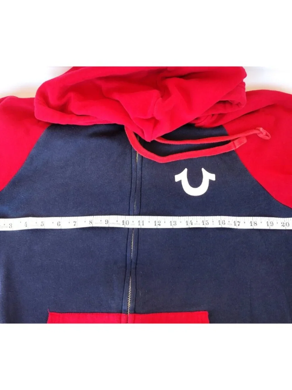 True Religion Classic Buddha Full-Zip Raglan Hoodie Red and Blue Size Medium